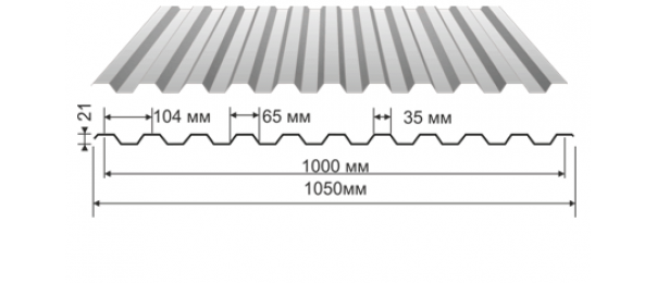 Профнастил оцинкованный С-21 1050x3000 купить недорого в Большое Грызлово