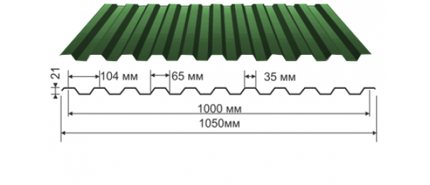 Профнастил зеленый оцинкованный  RAL 6005 С-21 купить недорого в Большое Грызлово